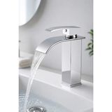 Kustar Şelale Lavabo Bataryası Krom – Tek Kollu Kare Banyo Lavabo Musluğu, Sıcak Soğuk Su Karışımlı Modern Armatür