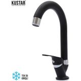 Kustar Siyah Mermerden Tek Su Girişli Lavabo Musluğu Siyah