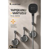 Kustar Yapışkanlı Vantuzlu Duş Askısı | Delmeden Montaj | Ayarlanabilir Duş Başlığı Tutucu | Duş Hortumu Tutucu
