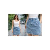 Kutaf Kadın Açık Mavi Yüksek Bel Denim Mini Etek – Pileli Kot Etek Günlük Casual