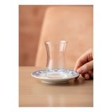 KÜTAHYA HOME Blue Romance 6’lı Çay Seti – Desenli Porselen Çay Tabağı ve Cam Bardak