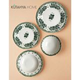 KÜTAHYA HOME Green Romance 24 Parça Desenli Porselen Yemek Takımı – Şık Sofra Seti Yeşil Vintage