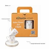 Kütahya Home Tukipya 2 Kişilik Porselen Türk Kahvesi Fincan Takımı, 4 Parça Lüks Kahve Seti, Altın Yaldızlı Kenarlı ve Çiçek Motifli, Özel Çanta Kutulu