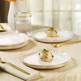 Kütahya Porselen Bone Camila 6 Parça 20 Cm Pasta Tabağı Seti Altın Fileli