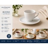 Kütahya Porselen Bueno Çay Fincanı - 280 ml - 12 Adet - Beyaz