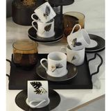 Kütahya Porselen Golden Leaf 12 Parça Kahve Fincanı Takımı - Beyaz - Siyah - Renkli - 90 ml