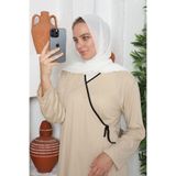 Kutay Collection Kadın Mevsimlik İki Parça Terletmeyen Dökümlü Yandan Bağlamalı Ferace Namaz Elbisesi Bej