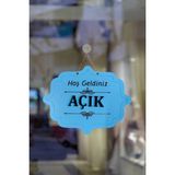 Kutaydan Ahşap Dekoratif Kesim Açık-Kapalı Yazısı - Açık Mavi