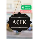 Kutaydan Ahşap Dekoratif Kesim Açık-Kapalı Yazısı - Siyah