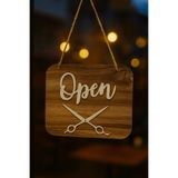 Kutaydan Ahşap Dekoratif Kesim Open-Closed Yazılı Tabela