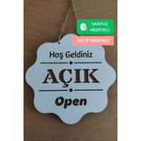 Kutaydan Ahşap Dekoratif Kesim Üç Katlı Açık-Kapalı Yazısı - Beyaz