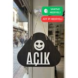 Kutaydan Ahşap Lazer Kesim Emoji Figürlü Açık-Kapalı Tabelası - Akçaağaç