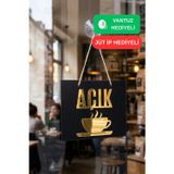 Kutaydan Ahşap Üzeri Gold Aynalı Pleksi Açık-Kapalı Cafe ve Restaurant Tabelası