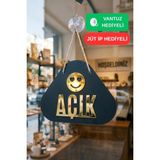 Kutaydan Ahşap Üzeri Gold Aynalı Pleksi Emoji Figürlü Açık-Kapalı Tabelası