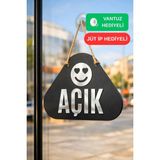 Kutaydan Ahşap Üzeri Gümüş Aynalı Pleksi Emoji Figürlü Açık-Kapalı Tabelası