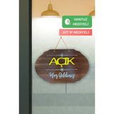 Kutaydan Dekoratif Ahşap Çift Taraflı 2d Açık-Kapalı Yazısı - Ceviz