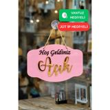 Kutaydan Gold Pleksi Detaylı 3D Ahşap Açık-Kapalı Tabelası - Pembe