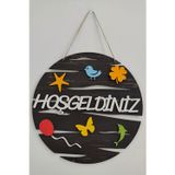 Kutaydan Hoşgeldiniz Yazılı Yuvarlak Mdf Lazer Kesim Kapı ve Duvar Süsü - Rebap Ahşap