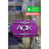 Kutaydan Mor Ahşap Açık/kapalı Tabelası - Akrilik Boyalı Özel Tasarım