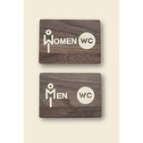 Kutaydan Women-Men Wc Yönlendirme Levhası- Ikili Set - Tesbih Ahşap - Renkli