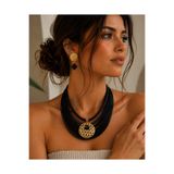 Kutcha Accessories Eclipse Siyah Gold Tasarım Kolye Küpe Seti