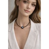Kutcha Accessories Karagöz Bodrum Boncuk Kolye,Siyah Hakiki Deri Kolye,Nazar Kolye