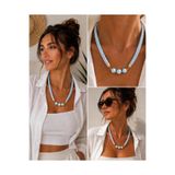 Kutcha Accessories Kutcha Bebe Mavi Örgü Kordonlu İnci Detaylı Gold Kadın Kolye