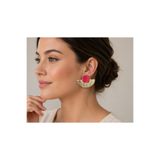Kutcha Accessories Şık Altın Kaplama Dokulu Çelik Küpe - Sedef Taş Detaylı