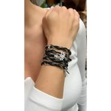 Kutcha Accessories Siyah Süet Deri Ve Gümüş Kaplama Tasarım Wrap Bağlamalı Bileklik