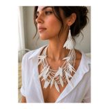 Kutcha Accessories Yaprak Detaylı Bohem Kolye ve Küpe Seti El Yapımı Renkli Kadın Takısı