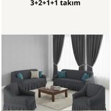 KUTLALE Bürümcük 3+2+1+1 Koltuk, Kanepe, Çekyat Örtüsü, Etekli, Streç, Esnek, Lastikli, Koltuk Kılıfı Takımı - 183 x 230 cm - Antrasit