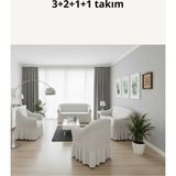KUTLALE Bürümcük 3+2+1+1 Koltuk, Kanepe, Çekyat Örtüsü, Etekli, Streç, Esnek, Lastikli, Koltuk Kılıfı Takımı - 183 x 230 cm - Beyaz