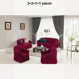 KUTLALE Bürümcük 3+2+1+1 Koltuk, Kanepe, Çekyat Örtüsü, Etekli, Streç, Esnek, Lastikli, Koltuk Kılıfı Takımı - 183 x 230 cm - Bordo
