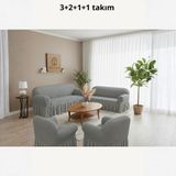 KUTLALE Bürümcük 3+2+1+1 Koltuk, Kanepe, Çekyat Örtüsü, Etekli, Streç, Esnek, Lastikli, Koltuk Kılıfı Takımı - 183 x 230 cm - Gri