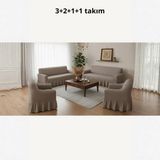 KUTLALE Bürümcük 3+2+1+1 Koltuk, Kanepe, Çekyat Örtüsü, Etekli, Streç, Esnek, Lastikli, Koltuk Kılıfı Takımı - 183 x 230 cm - Kakao