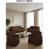 KUTLALE Bürümcük 3+2+1+1 Koltuk, Kanepe, Çekyat Örtüsü, Etekli, Streç, Esnek, Lastikli, Koltuk Kılıfı Takımı - 183 x 230 cm - Koyu Kahverengi
