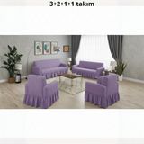 KUTLALE Bürümcük 3+2+1+1 Koltuk, Kanepe, Çekyat Örtüsü, Etekli, Streç, Esnek, Lastikli, Koltuk Kılıfı Takımı - 183 x 230 cm - Lila