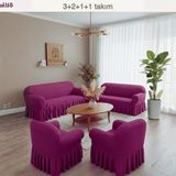 KUTLALE Bürümcük 3+2+1+1 Koltuk, Kanepe, Çekyat Örtüsü, Etekli, Streç, Esnek, Lastikli, Koltuk Kılıfı Takımı - 183 x 230 cm - Mor