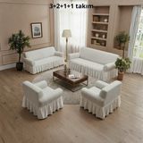 KUTLALE Bürümcük 3+2+1+1 Koltuk, Kanepe, Çekyat Örtüsü, Etekli, Streç, Esnek, Lastikli, Koltuk Kılıfı Takımı - 183 x 230 cm - Natural