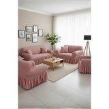 KUTLALE Bürümcük 3+2+1+1 Koltuk, Kanepe, Çekyat Örtüsü, Etekli, Streç, Esnek, Lastikli, Koltuk Kılıfı Takımı - 183 x 230 cm - Pudra