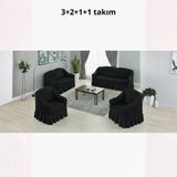KUTLALE Bürümcük 3+2+1+1 Koltuk, Kanepe, Çekyat Örtüsü, Etekli, Streç, Esnek, Lastikli, Koltuk Kılıfı Takımı - 183 x 230 cm - Siyah