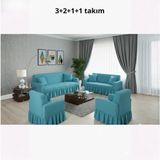 KUTLALE Bürümcük 3+2+1+1 Koltuk, Kanepe, Çekyat Örtüsü, Etekli, Streç, Esnek, Lastikli, Koltuk Kılıfı Takımı - 183 x 230 cm - Turkuaz