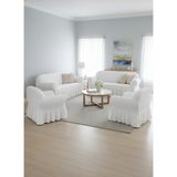 KUTLALE Bürümcük 3+3+1+1 Koltuk, Kanepe, Çekyat Örtüsü, Etekli, Streç, Esnek, Lastikli, Koltuk Kılıfı Takımı 3311 - 183 x 230 cm - Beyaz