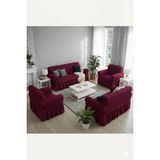 KUTLALE Bürümcük 3+3+1+1 Koltuk, Kanepe, Çekyat Örtüsü, Etekli, Streç, Esnek, Lastikli, Koltuk Kılıfı Takımı 3311 - 183 x 230 cm - Bordo