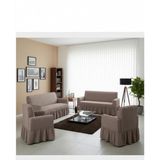 KUTLALE Bürümcük 3+3+1+1 Koltuk, Kanepe, Çekyat Örtüsü, Etekli, Streç, Esnek, Lastikli, Koltuk Kılıfı Takımı 3311 - 183 x 230 cm - Kakao