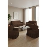 KUTLALE Bürümcük 3+3+1+1 Koltuk, Kanepe, Çekyat Örtüsü, Etekli, Streç, Esnek, Lastikli, Koltuk Kılıfı Takımı 3311 - 183 x 230 cm - Koyu Kahverengi