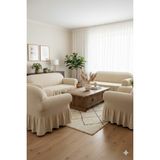 KUTLALE Bürümcük 3+3+1+1 Koltuk, Kanepe, Çekyat Örtüsü, Etekli, Streç, Esnek, Lastikli, Koltuk Kılıfı Takımı 3311 - 183 x 230 cm - Krem
