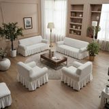 KUTLALE Bürümcük 3+3+1+1 Koltuk, Kanepe, Çekyat Örtüsü, Etekli, Streç, Esnek, Lastikli, Koltuk Kılıfı Takımı 3311 - 183 x 230 cm - Naturel