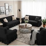 KUTLALE Bürümcük 3+3+1+1 Koltuk, Kanepe, Çekyat Örtüsü, Etekli, Streç, Esnek, Lastikli, Koltuk Kılıfı Takımı 3311 - 183 x 230 cm - Siyah