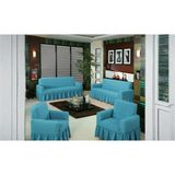 KUTLALE Bürümcük 3+3+1+1 Koltuk, Kanepe, Çekyat Örtüsü, Etekli, Streç, Esnek, Lastikli, Koltuk Kılıfı Takımı 3311 - 183 x 230 cm - Turkuaz